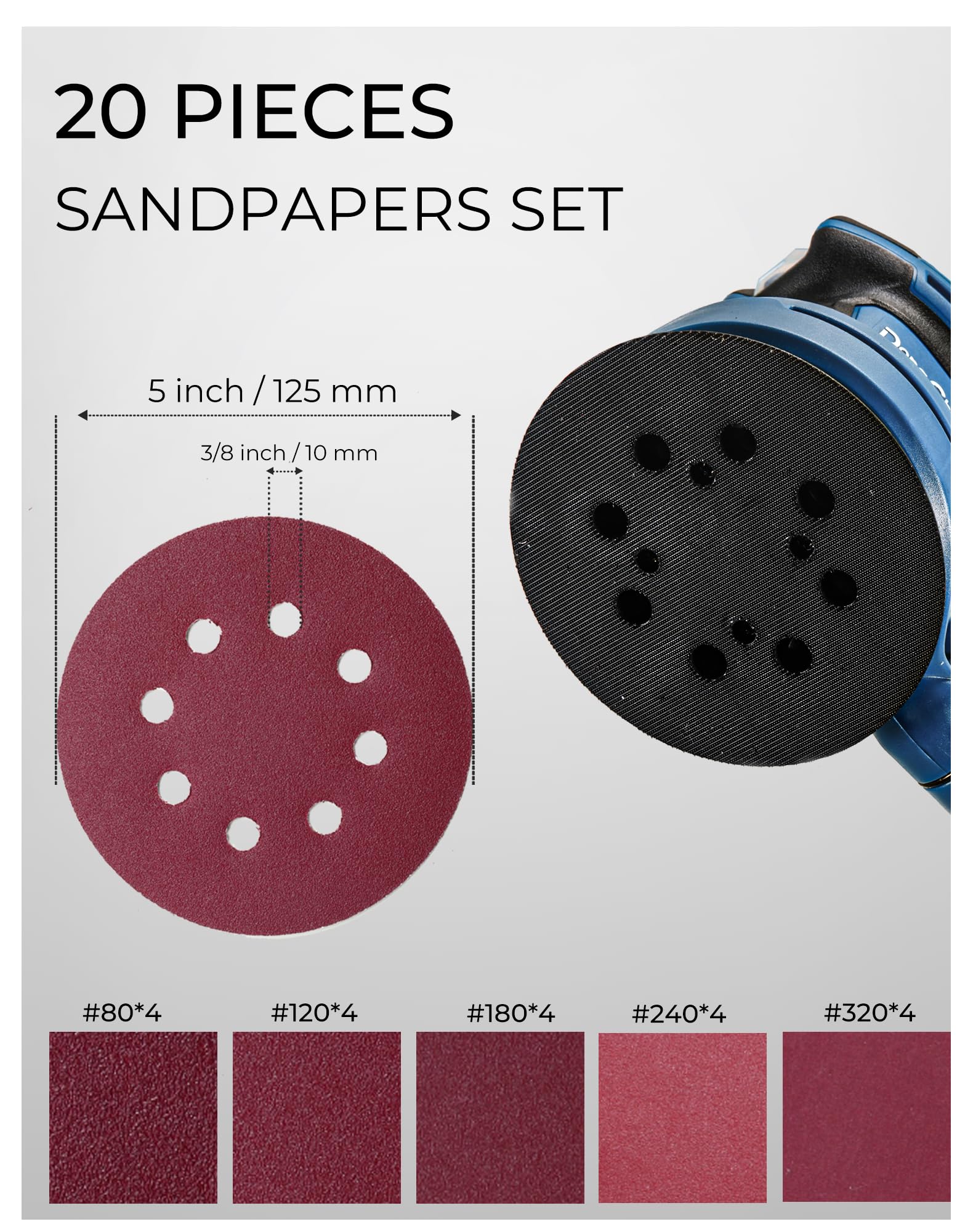 Dong Cheng 5-Inch Random Orbital Sander 380W 12800OPM Electric Palm Sander, 6 Variable Speeds, with 20pcs Sandpaper & Detachable Dust Bag, Power Sander for Woodworking, Sanding & Polishing