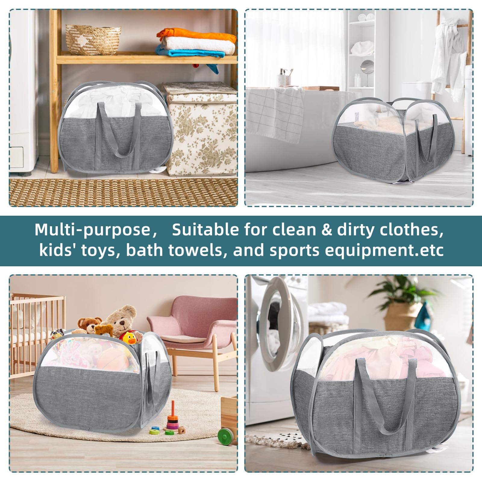 Collapsible Laundry Baskets, 90L Large Foldable Laundry Basket, Tear-proof Pop Up Hampers for Laundry, Dirty Clothes Laundry Hamper for Bedroom, Bathroom, Dorm, Laundry Room, Travel or Camping Grey