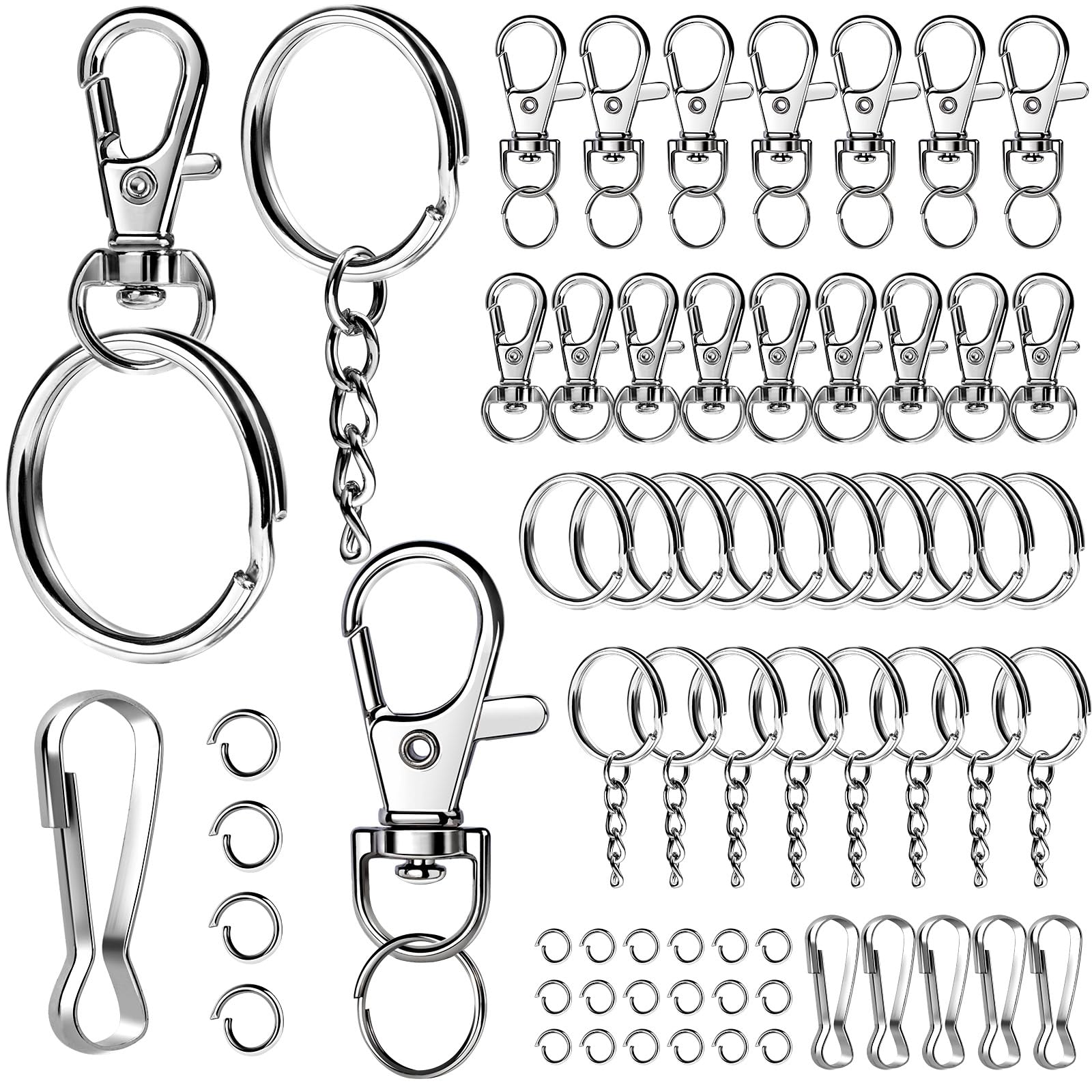 LEOBRO 145PCS Key Chain Rings and Keychain Clips for Keychains, Lobster Claw Clasps and Key Rings, Keychain Accessories, Bulk Lanyard Clips Keychain Rings Keychain Clips for Crafts, Keychain