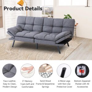 Hcore Convertible Couch, Memory Foam Futon Sleeper, Loveseat Sofa Bed Sofabed, Dark Grey