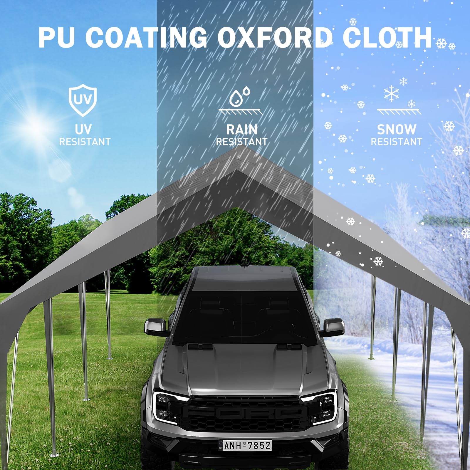 12'x20' Carport Heavy Duty Car Canopy UV Resistant Waterproof Portable Garage for Car, Boat, Party, Storage Shed (Gray)