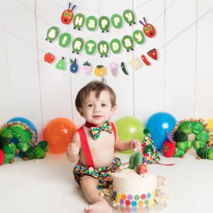 Hungry Caterpillar Happy Birthday Banner - Caterpillar Themed Birthday Party Decorations,Hungry Caterpillar Birthday Fruit Garland,Caterpillar Cake Smash Party Decor,First Birthday Photo Props