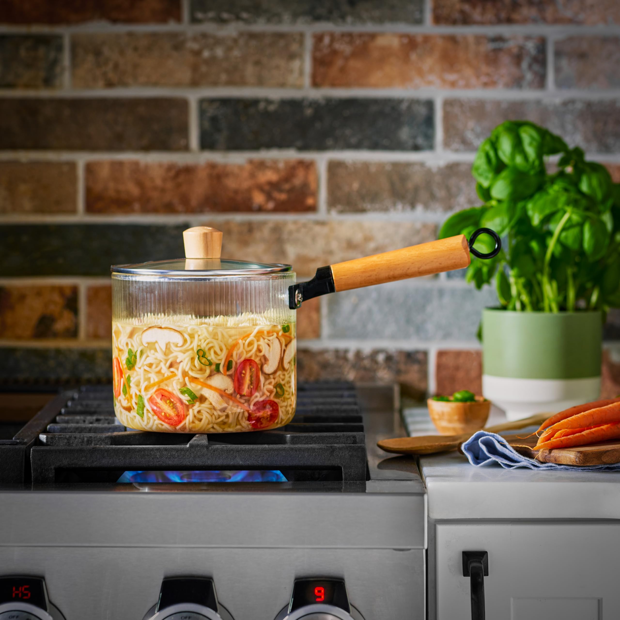 Glass Cooking Pot with Lid - 2L(68oz) Heat Resistant Tempered Borosilicate Glass Cookware Stovetop Pot Set - Saucepan Simmer Pot with Cover Safe for Soup, Milk, and Baby Food.