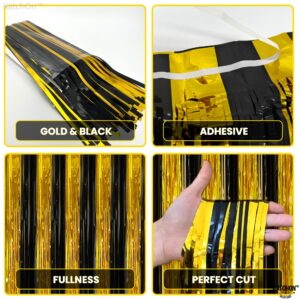 KatchOn, XtraLarge Black and Gold Streamers - 3.2x8 Feet, Pack of 2 | Happy New Year Backdrop for Happy New Year Decorations 2025 | Black and Gold Fringe Curtain for Black and Gold Party Decorations