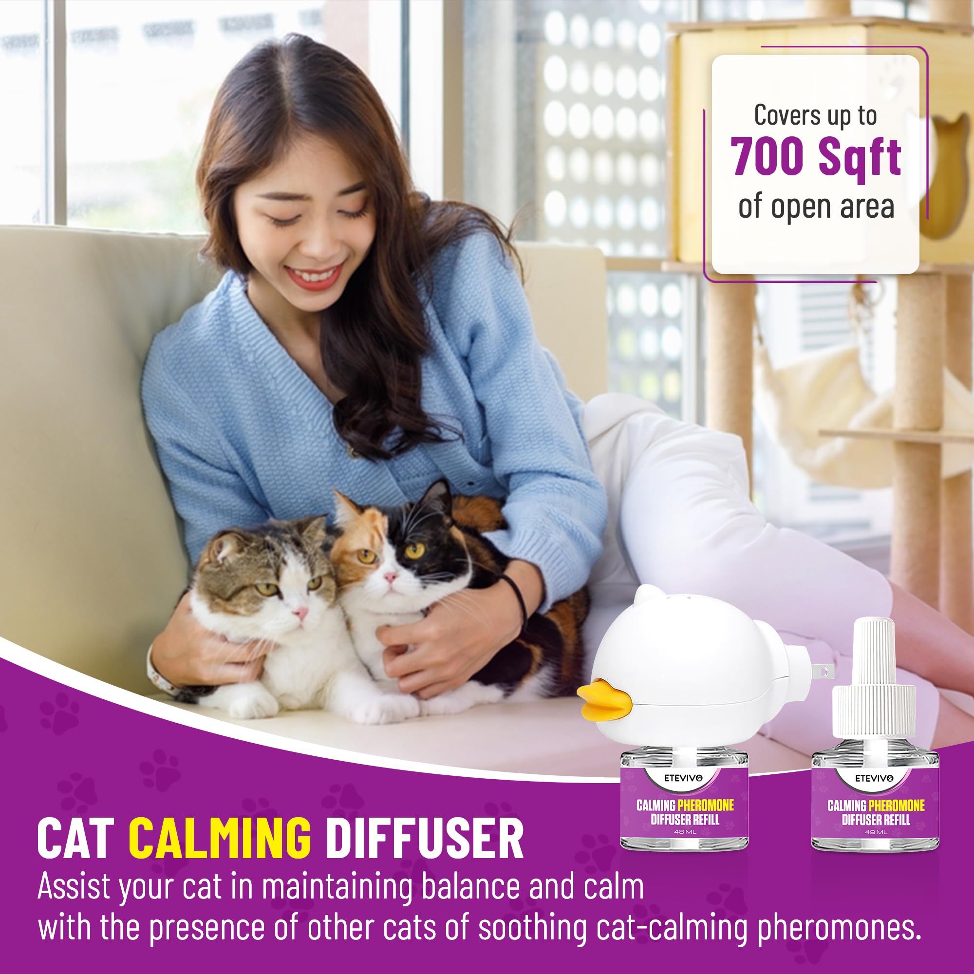 ETEVIVO Cat Pheromones Calming Diffuser Cat Anxiety Relief Pheromones for Cats Promotes Well-Being & Comfort Cat Calming Diffuser with 2 Refills 60 Days Long Lasting Serenity