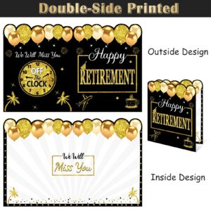 Kuxriox Happy Retirement Party Decorations Card for Men Women, Black Gold Large Retirement Card With Envelope, Jumbo Happy Retired Guest Book Greeting Card, Giant Farewell Retired Card Gifts