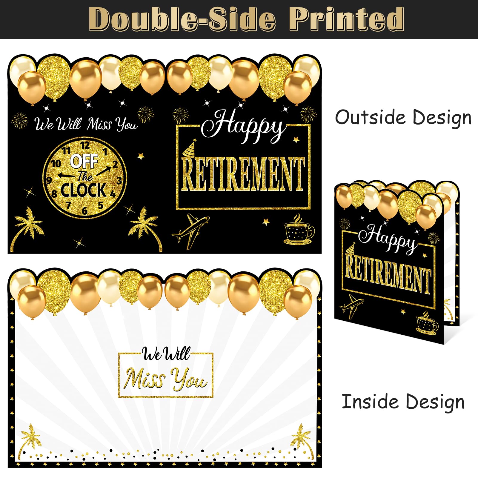 Kuxriox Happy Retirement Party Decorations Card for Men Women, Black Gold Large Retirement Card With Envelope, Jumbo Happy Retired Guest Book Greeting Card, Giant Farewell Retired Card Gifts