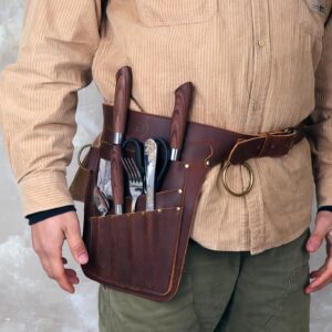 Tourbon Leather Kitchen Knife Utility Belt Chef Bag Knives Case Holster Waist Pouch Organizer Kit Accessories with 12 Pockets Up to 43"", Brown