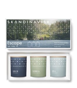 skandinavisk escape giftset of 3 mini scented candles. fjord, Øy 'island' and hav ‘sea’ vegan formula. 3 x 2.3 oz.