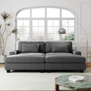 jivoit 90'' square arm sofa with two detachable ottomans, velvet fabric sofa set with removable back cushions and 2 pillows, couch for living room, office, apartment (grey * 037)