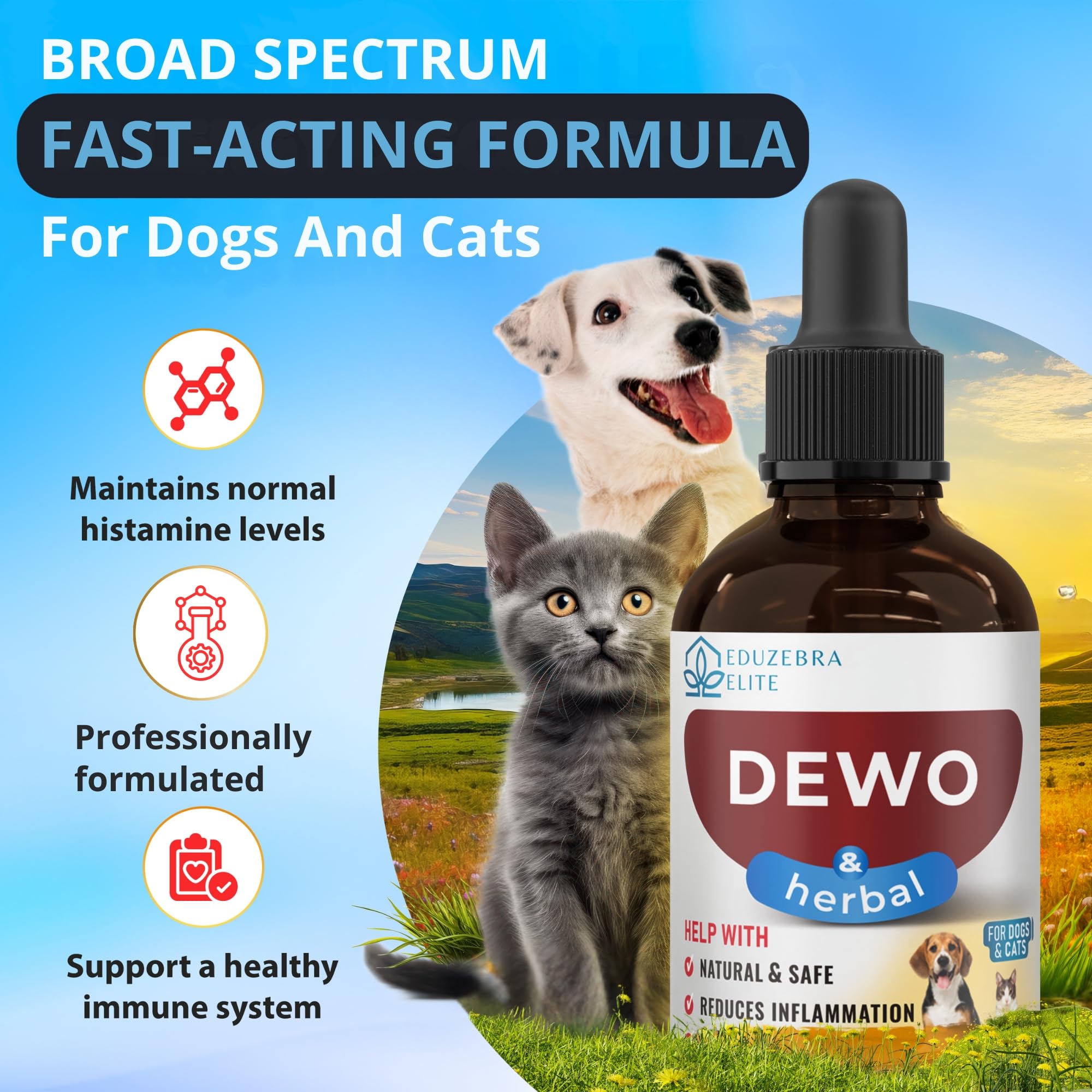 Cats and Dogs Natural Broad Spectrum Treatment - Against Parasites and Toxins - Herbal Medicine Support - All Breeds and Size - Puppy & Kitten