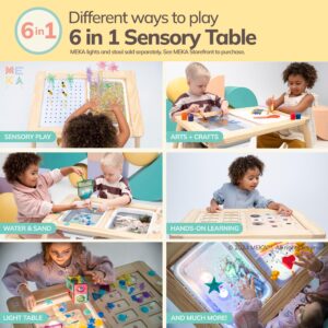 MEKA Sensory Table 6-in-1, Kids Light Table with 2 Sensory Bins 6 Play Panels, Toddler Table Kids Activity Table, Wooden Sensory Table for Toddlers Age 3-5,Multi-Use Light Table for Kids Sensory Table