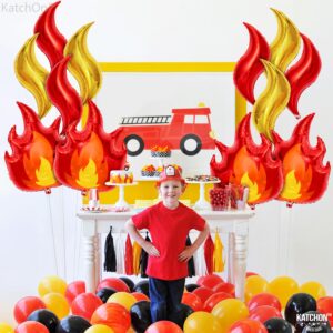 KatchOn, Big Fire Balloons Set - 28 Inch, Pack of 12 | Red and Gold Flame Balloons for Firetruck Birthday Decorations | Flame Decorations for Firefighter Birthday Party Decorations | Fire Decorations