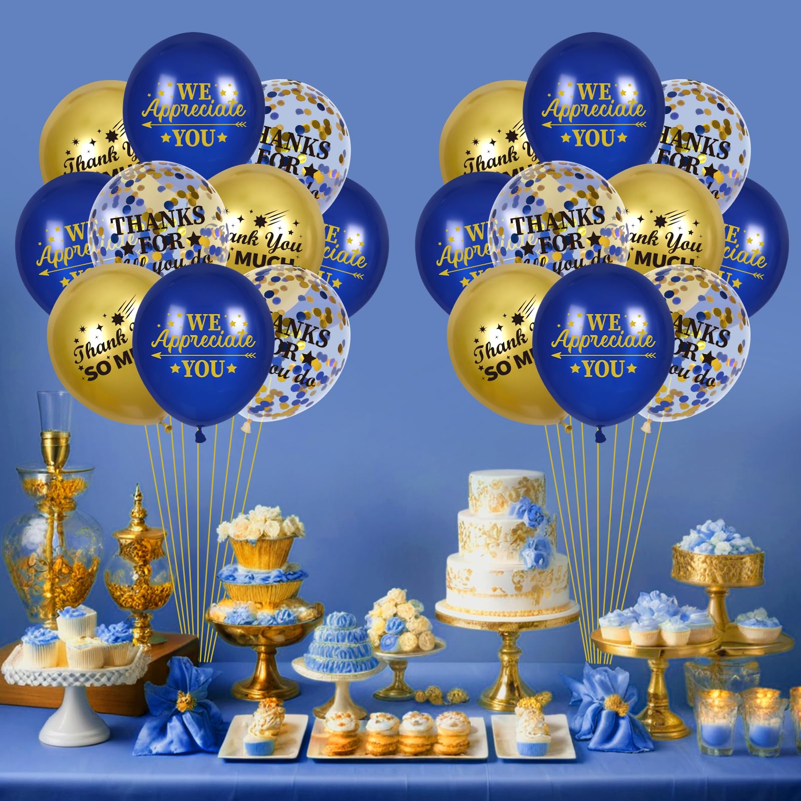 Thank You Balloons Blue Gold We Appreciate You Decorations 50 Pcs Thanks for All You Do & We Appreciate You Balloons Coworker Employee Staff Appreciation Gifts Graduation Appreciation Party