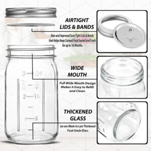 Wide Mouth Mason Jars 32 oz - (2 Pack) - Clear Glass Quart Mason Jars With Airtight Lids and Bands. For Storage, Canning, Fermenting, Meal Prep, Cold Brew Coffee, Freezing, Microwave & Dishwasher Safe