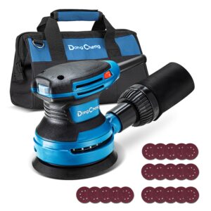 dong cheng 5-inch random orbital sander 380w 12800opm electric palm sander, 6 variable speeds, with 20pcs sandpaper & detachable dust bag, power sander for woodworking, sanding & polishing