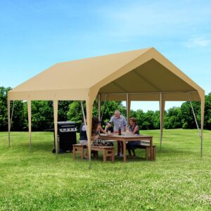 12'x20' Heavy Duty Carport Portable Garage Waterproof UV Protected Car Canopy for Cars, Boats and Storage (Earthy Yellow)