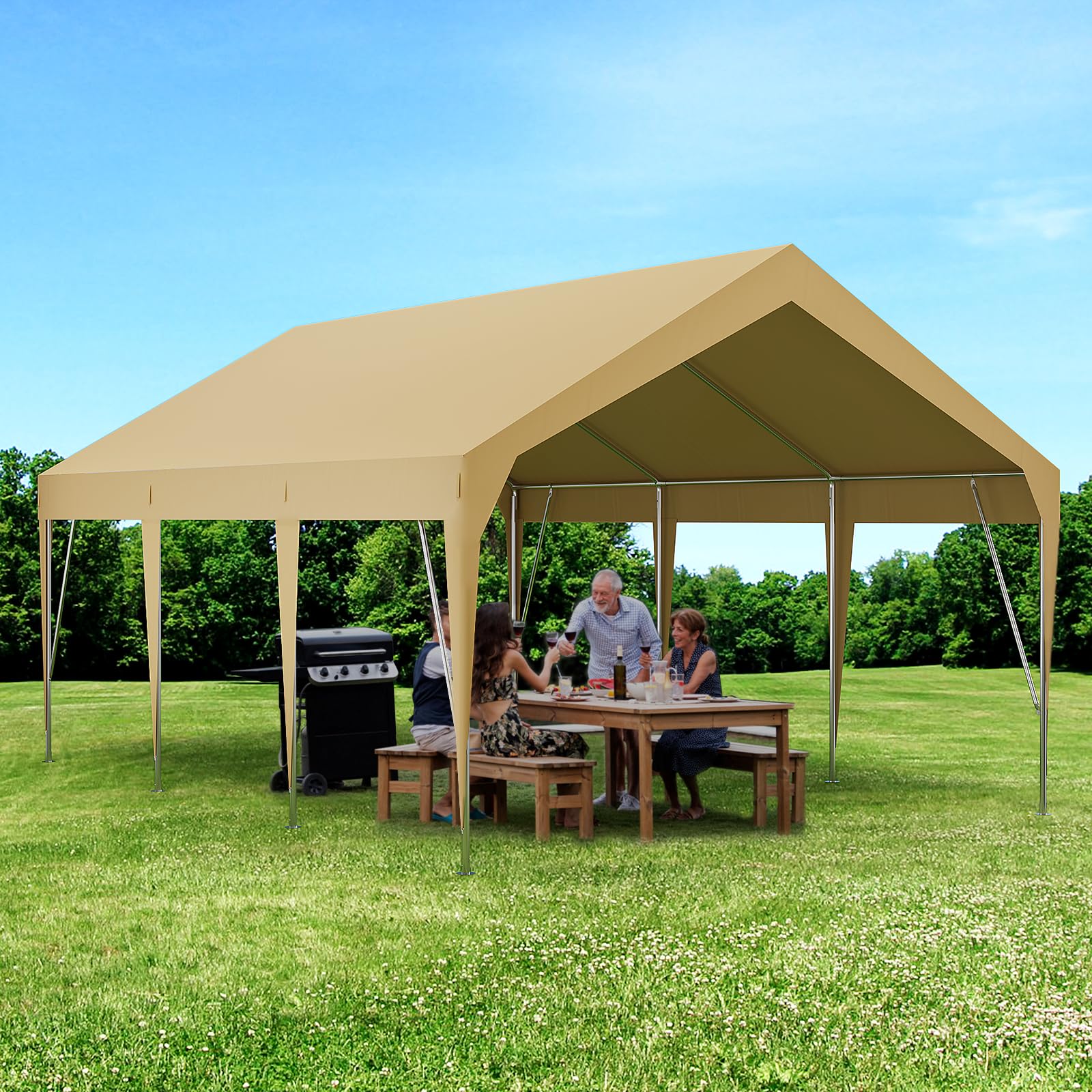 12'x20' Heavy Duty Carport Portable Garage Waterproof UV Protected Car Canopy for Cars, Boats and Storage (Earthy Yellow)