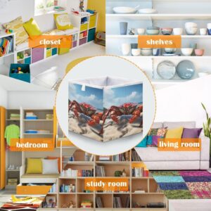 YMGQYJ Collapsible Storage Cube Beach Crab Print, Organizing Baskets with Reinforced Board for Shelf Closet Cabinet 11×11×11 IN