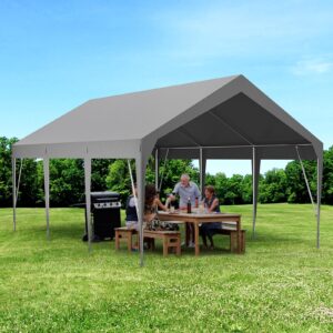 12'x20' Carport Heavy Duty Car Canopy UV Resistant Waterproof Portable Garage for Car, Boat, Party, Storage Shed (Gray)