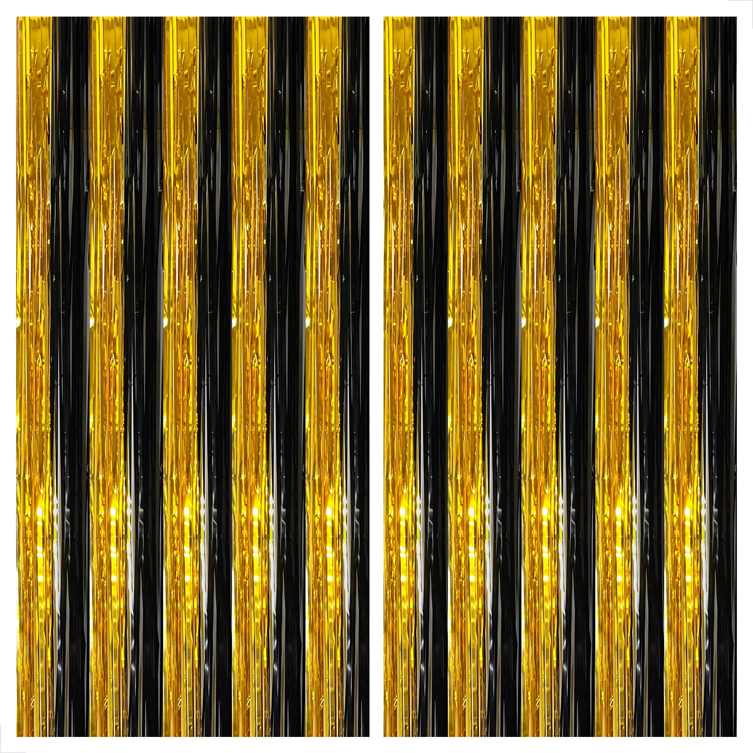 KatchOn, XtraLarge Black and Gold Streamers - 3.2x8 Feet, Pack of 2 | Happy New Year Backdrop for Happy New Year Decorations 2025 | Black and Gold Fringe Curtain for Black and Gold Party Decorations