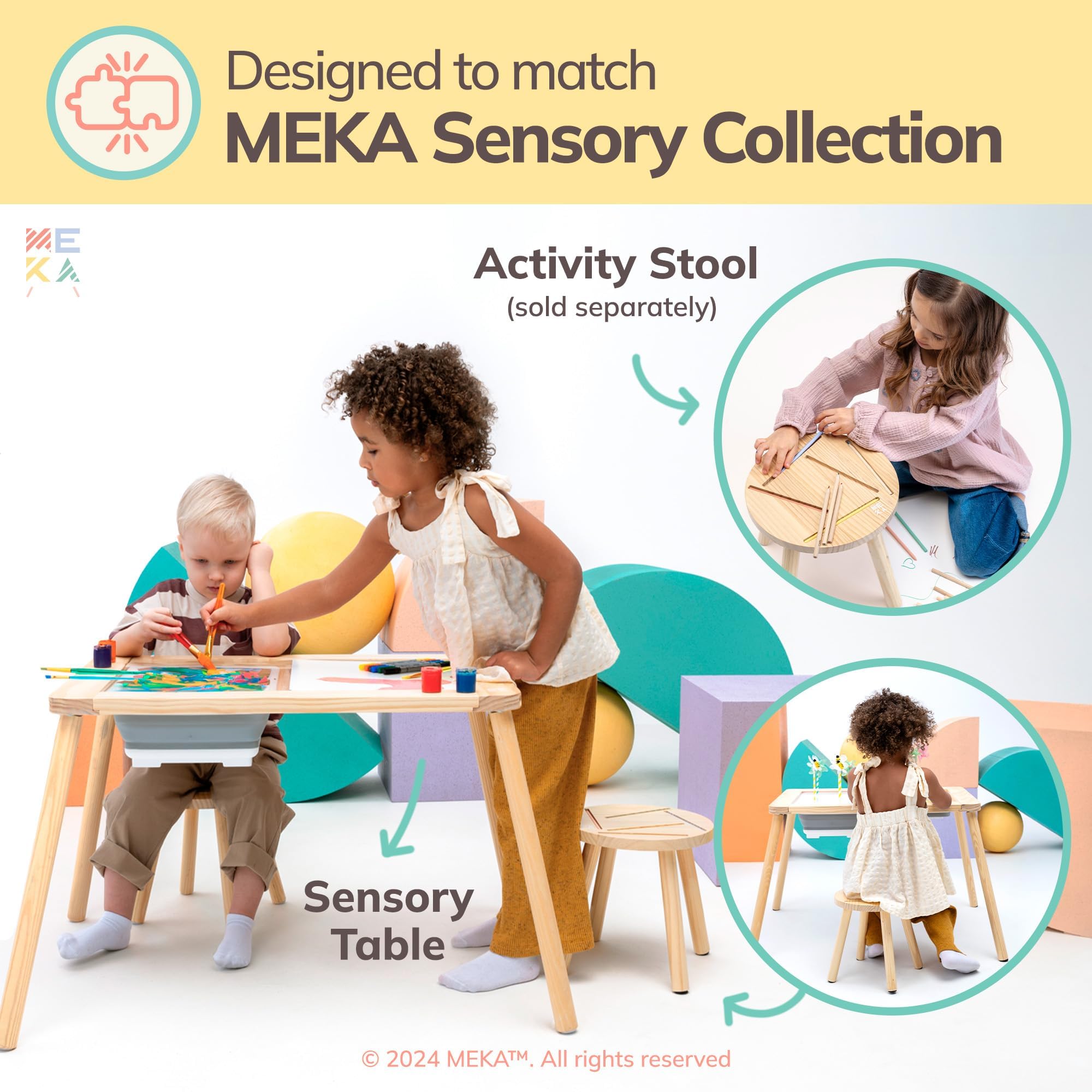 MEKA Sensory Table 6-in-1, Kids Light Table with 2 Sensory Bins 6 Play Panels, Toddler Table Kids Activity Table, Wooden Sensory Table for Toddlers Age 3-5,Multi-Use Light Table for Kids Sensory Table