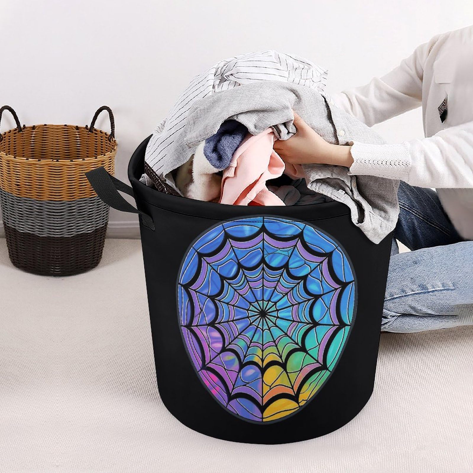 OBINAOBINA Spider Web Wednesday Large Laundry Basket Laundry Hamper Bag Washing Bin Collapsible Tall With Handles Travel Bathroom College, style