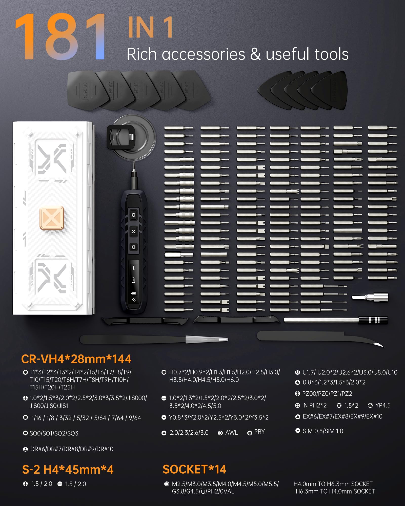 Electric Screwdriver Kit, 181 in 1 Mini Precision Screwdriver Set with 162 Magnetic Bits, 3 Torque Settings, 3.7V Cordless Power Screwdriver Repair Tool for Phone Camera Laptop Watch