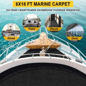 Grefinity Marine Carpet,6 FT x 18 FT Black Indoor Outdoor Carpet 0.2" Thick Boat Carpet with Water-Proof TPE Backing, Non-Slide Outdoor Marine Carpet Roll for Home, Patio, Porch, Deck