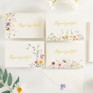 crisky beyond grateful thank you cards 4 assortment, printable watercolor wildflowers (50 cards with envelopes for birthday, baby shower, bridal shower, wedding, all occasion)