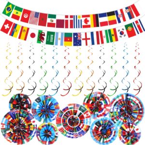 outus 22 pcs international world flags decorations paper fans world flags banner international flag hanging swirls for garland ceilings school office party decorations supplies