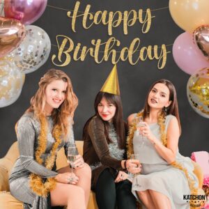 KatchOn, Glitter Gold Happy Birthday Banner - Pre-Strung, 10 Feet | Gold Happy Birthday Sign for Backdrop | Gold Birthday Banner for Happy Birthday Decorations | Backdrop for Gold Birthday Decorations