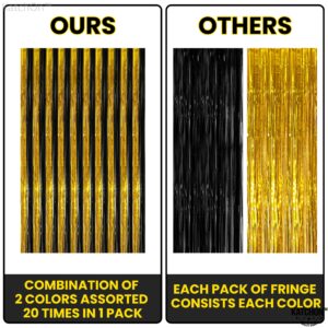 KatchOn, XtraLarge Black and Gold Streamers - 3.2x8 Feet, Pack of 2 | Happy New Year Backdrop for Happy New Year Decorations 2025 | Black and Gold Fringe Curtain for Black and Gold Party Decorations