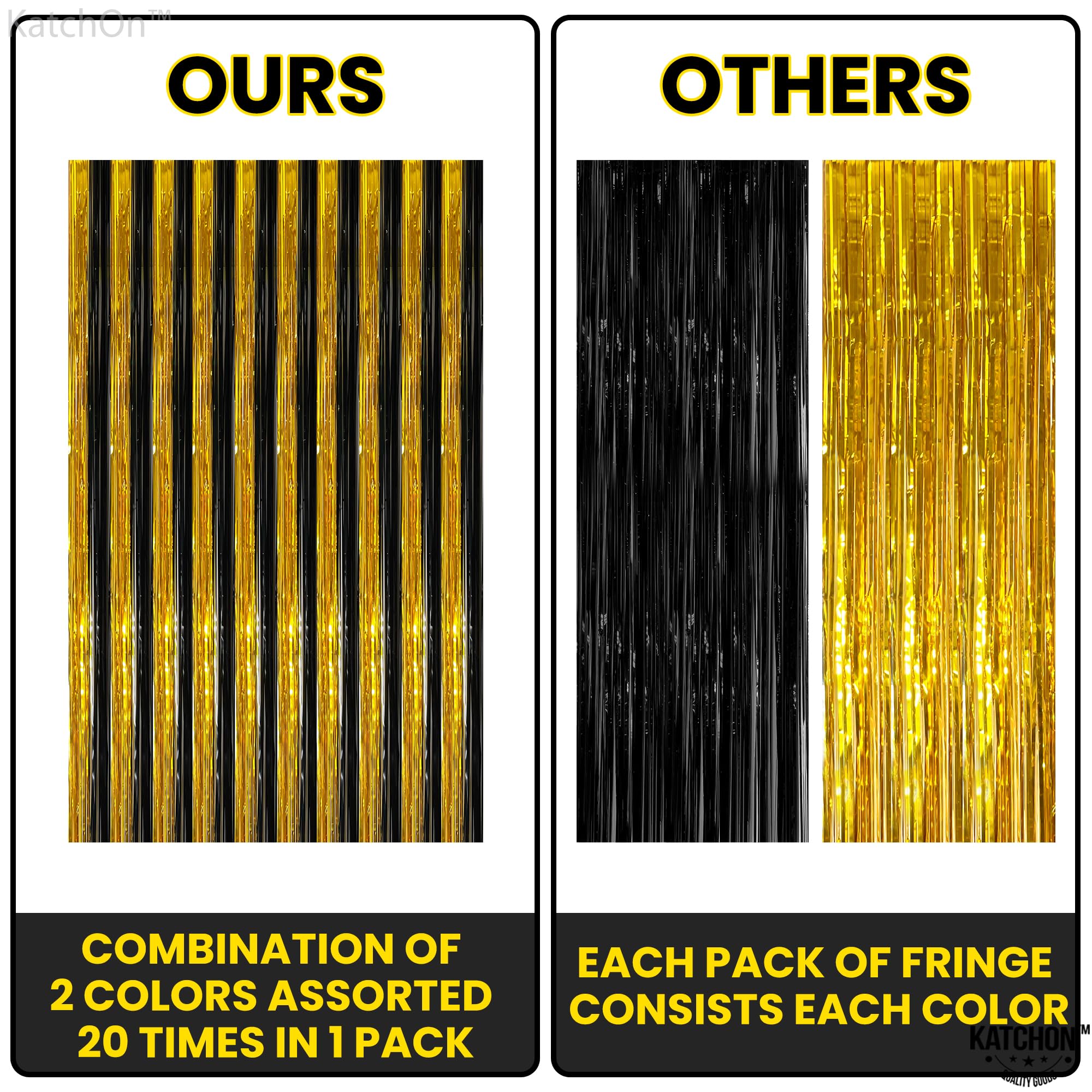 KatchOn, XtraLarge Black and Gold Streamers - 3.2x8 Feet, Pack of 2 | Happy New Year Backdrop for Happy New Year Decorations 2025 | Black and Gold Fringe Curtain for Black and Gold Party Decorations