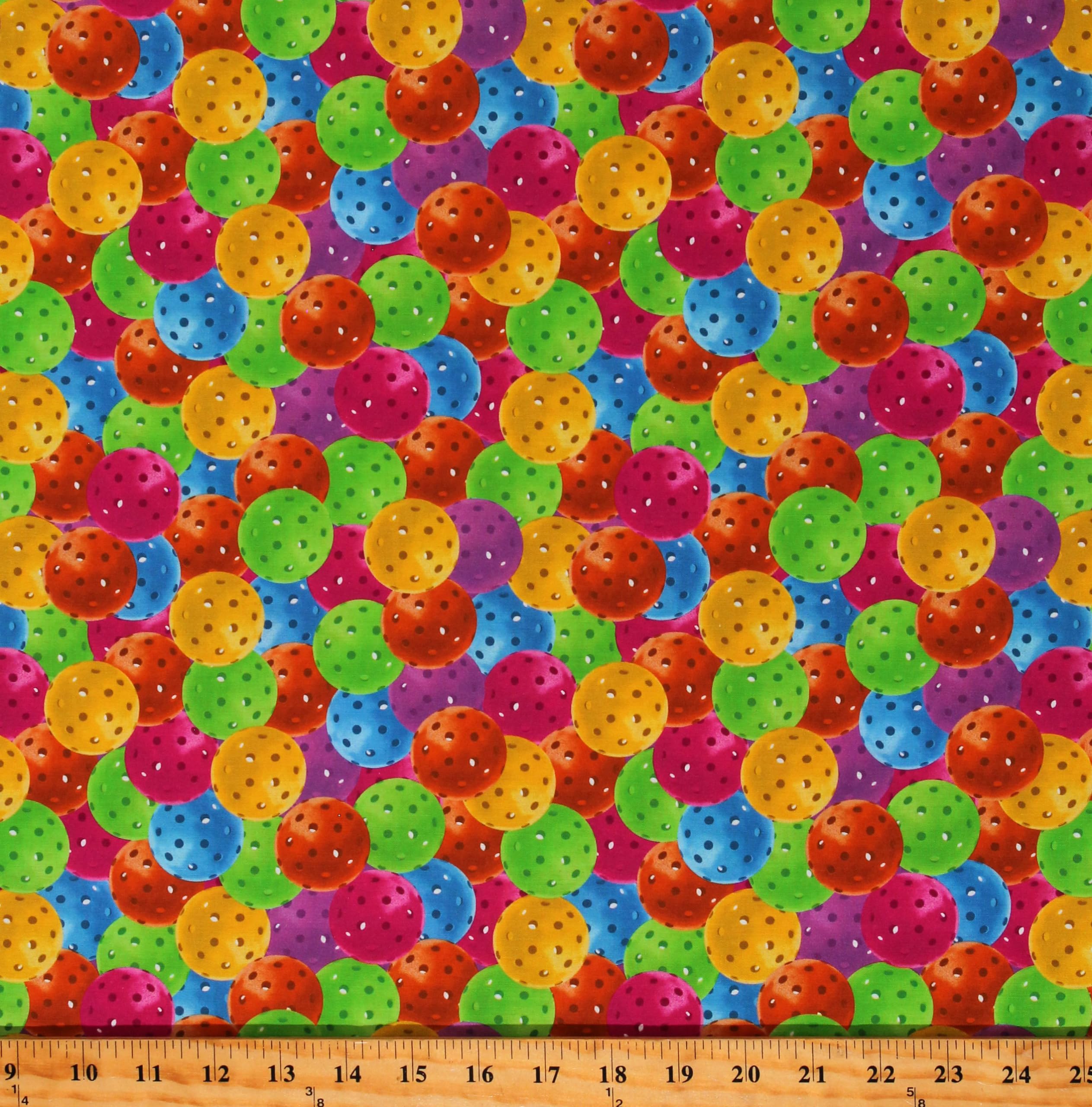 Blank Quilting Cotton Pickleball Balls Equipment Sports Other Multicolor Cotton Fabric Print by The Yard (3261-06)