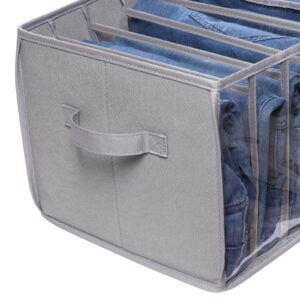 Zilink Upgraded Wardrobe Clothes Organizer with Support Board Clear Pants Organizer Bins for Closet with 7 Grids Divider Sweater Organizer for Closet for Jean Pant Sweater Legging T-Shirt, 3 Pack,Grey