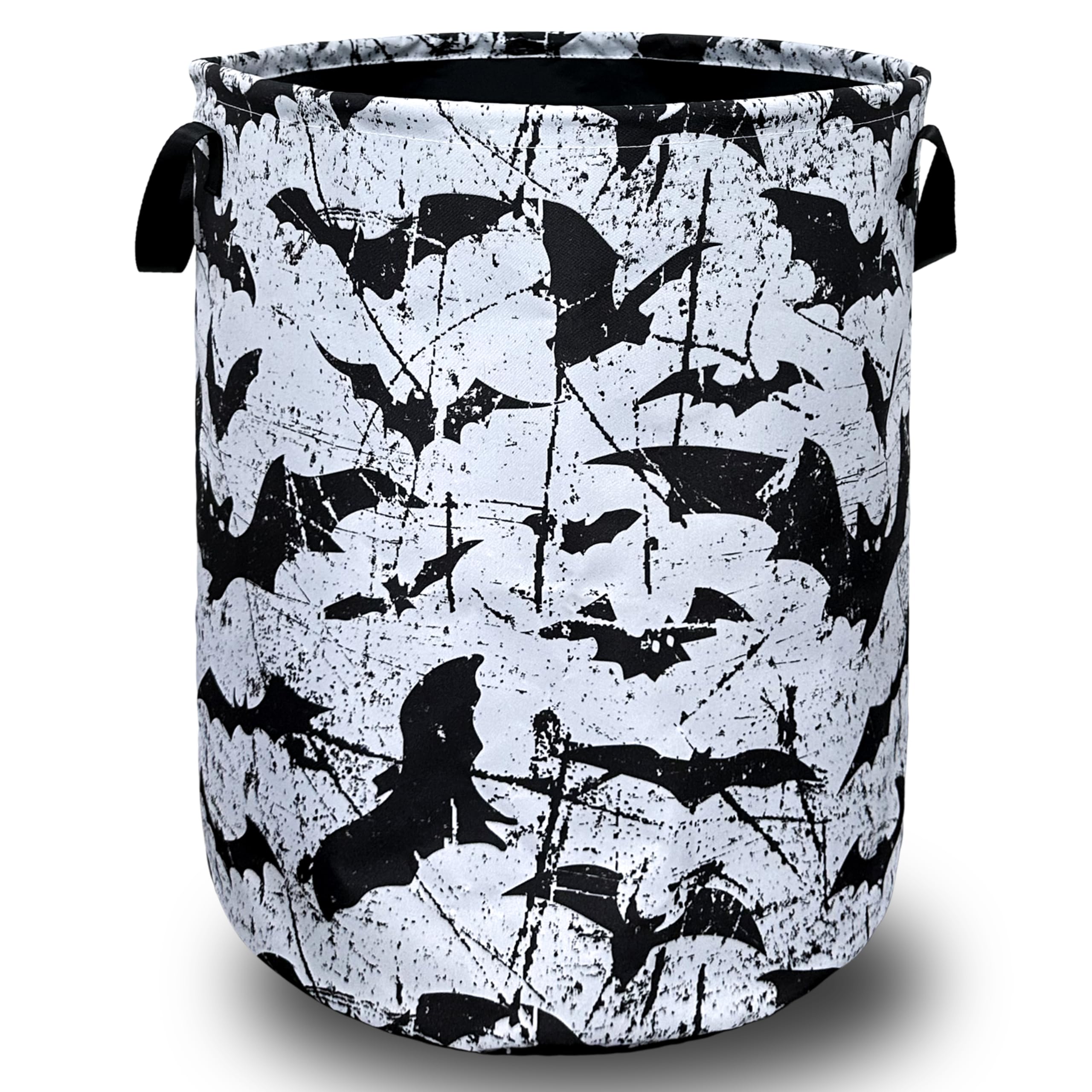 Black White Bats Laundry Basket Foldable With Handles Universal Tote Bag Oxford Cloth Funny Laundry Hamper 18.9" x 16.5" Clothes Storage Bucket Toy Organizer For Bathroom/Laundry/Bedroom