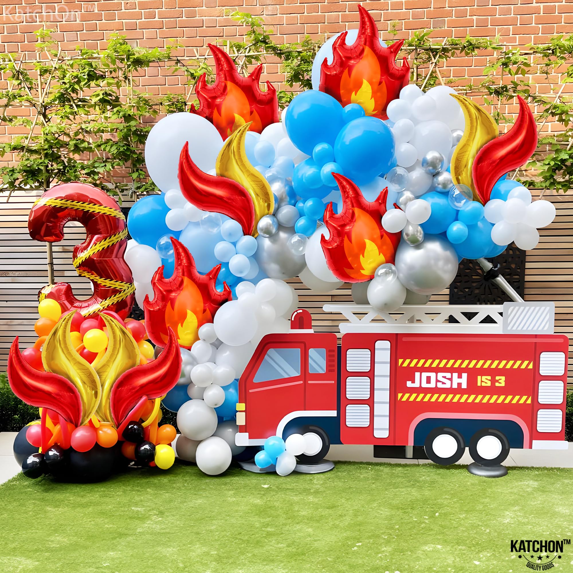 KatchOn, Big Fire Balloons Set - 28 Inch, Pack of 12 | Red and Gold Flame Balloons for Firetruck Birthday Decorations | Flame Decorations for Firefighter Birthday Party Decorations | Fire Decorations