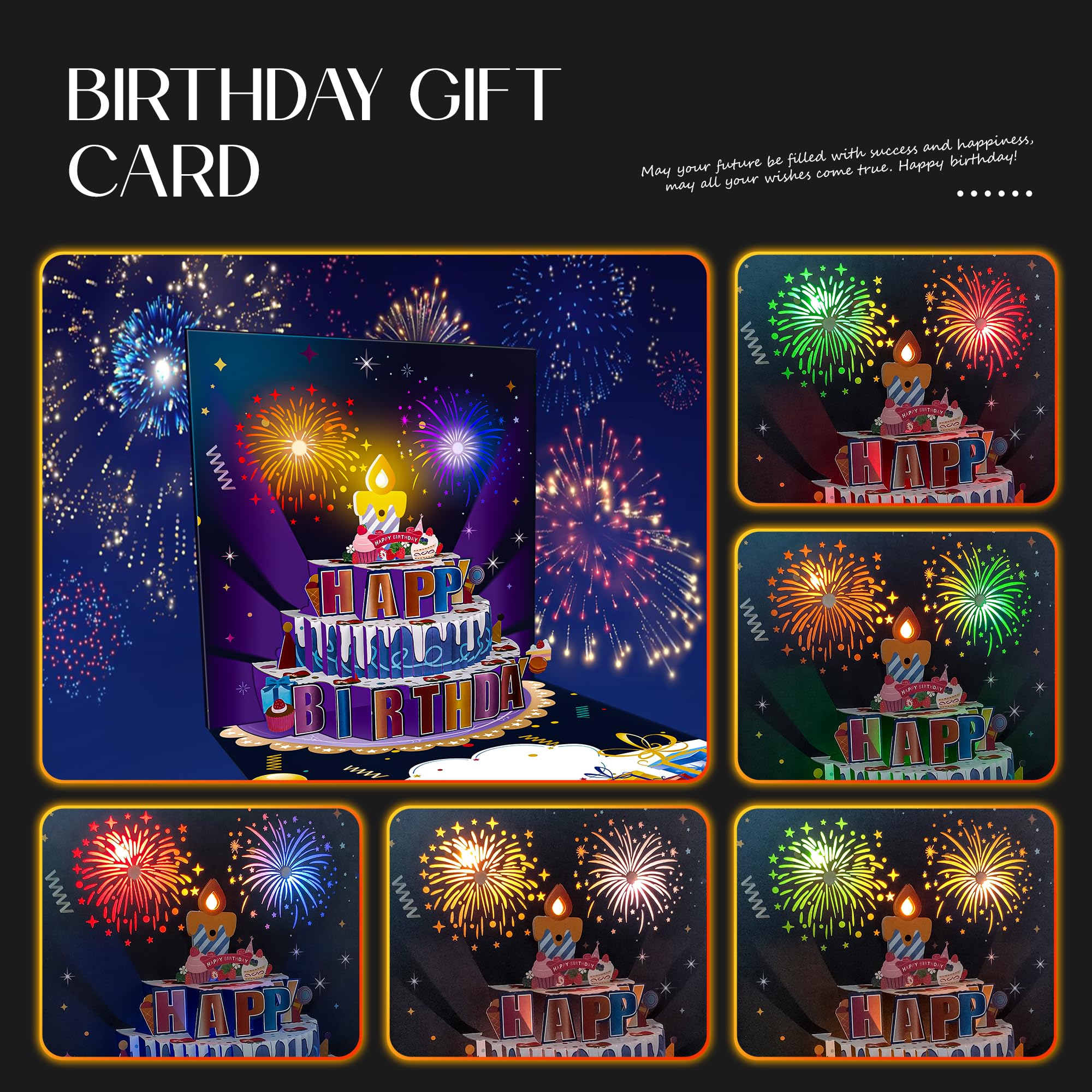 Sliafwh Happy Birthday Cards Includes Envelope, 3D Pop Up with Song, Blow Out LED Light Candle then Firework, Funny Gift for Women, Men, Mom, Dad, Sister, Kids (Upgrade)