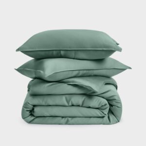 EVERGRACE Tencel Lyocell Cooling Duvet Cover Set King Size 3 Piece, 100% Natural Eucalyptus Lyocell Fiber from Austria, Luxury Silky Soft Comforter Cover with 2 Shams, Misty Sage Green, 90"x104"