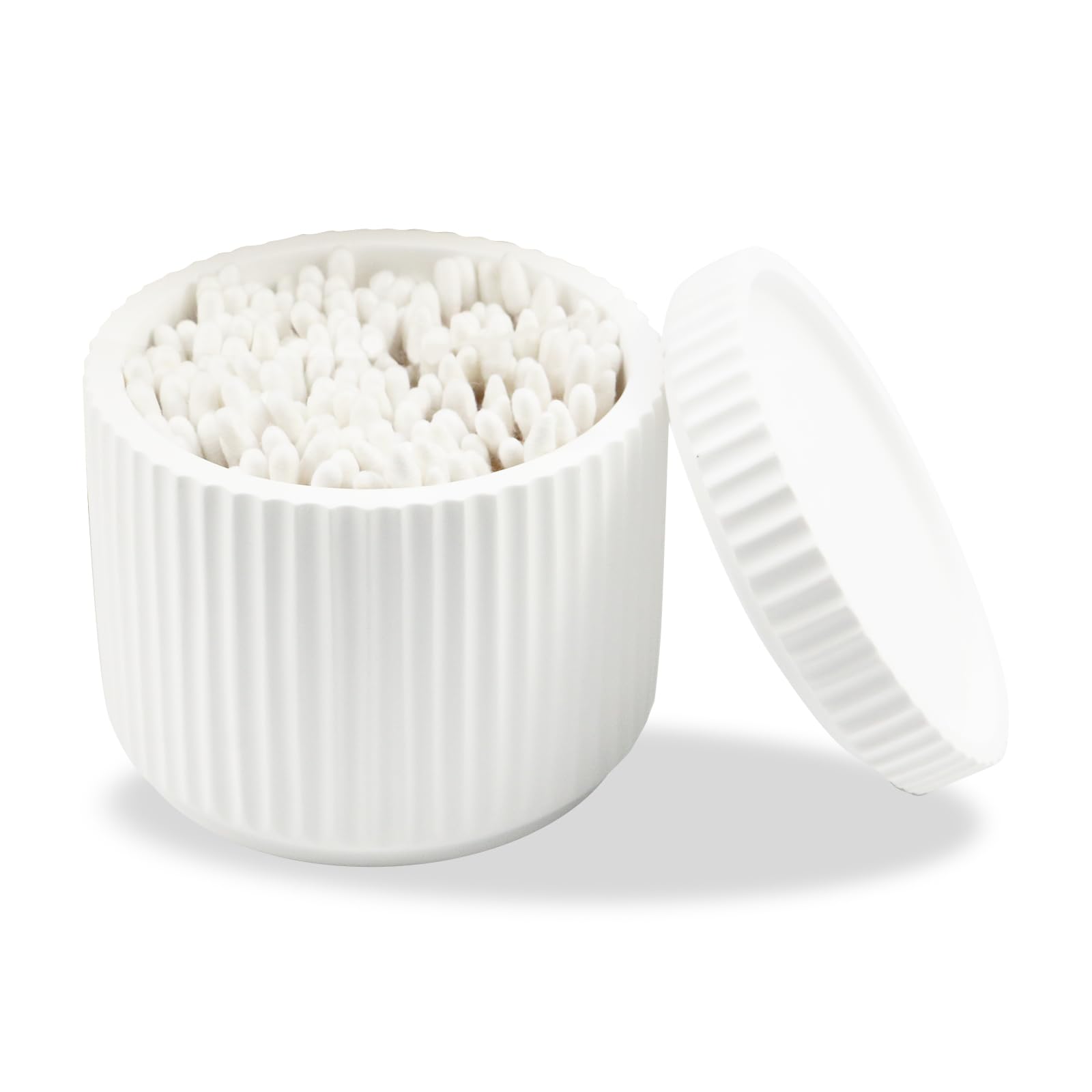 MY MIRONEY 12oz Cotton Swab Container with Lid, Diatomaceous Earth Cotton Swabs Holder White Round Storage Canisters for Cotton Swabs, Cotton Balls, Makeup, Bathroom Accessories