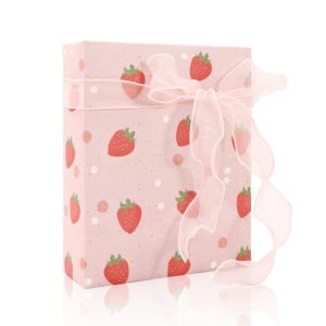 geluode strawberry wrapping paper, pink strawberry gift wrap paper for birthday, baby shower, summer hawaii theme party, aloha luau pool party, holiday, 4 sheets folded flat 20x28 inches