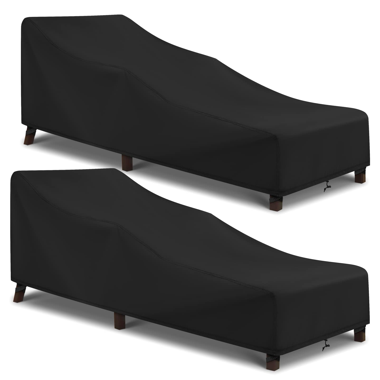 Arcedo Waterproof Outdoor Chaise Lounge Covers, Patio Lounge Chair Covers 2 Pack, Outdoor Patio Furniture Cover for Poolside Beach, All Weather Protection, 68" x 30" x 26" H, Black