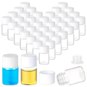 benecreat 60pcs 5ml/0.17oz clear glass vials small liquid sample vial with white plastic screw caps portable bottles vials for essential oil preservation sample capture storage/aromatherapy