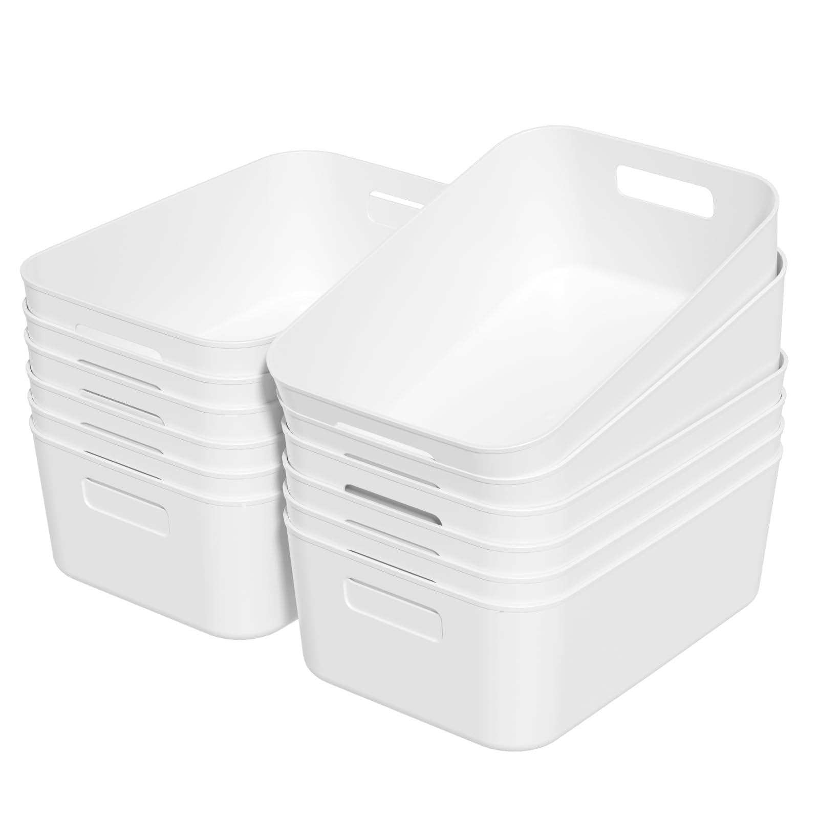 Quickquick 12 Packs Plastic Pantry Organizing Bins, Cupboard Organization Box, White