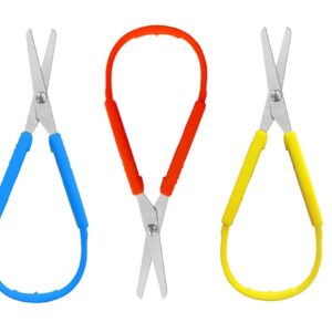 Mini Squeeze Scissors, Lefty Support Loop Scissors for Toddlers，5 Inch Adaptive Design Preschool Training Scissors (3, Red+Blue+Yellow)