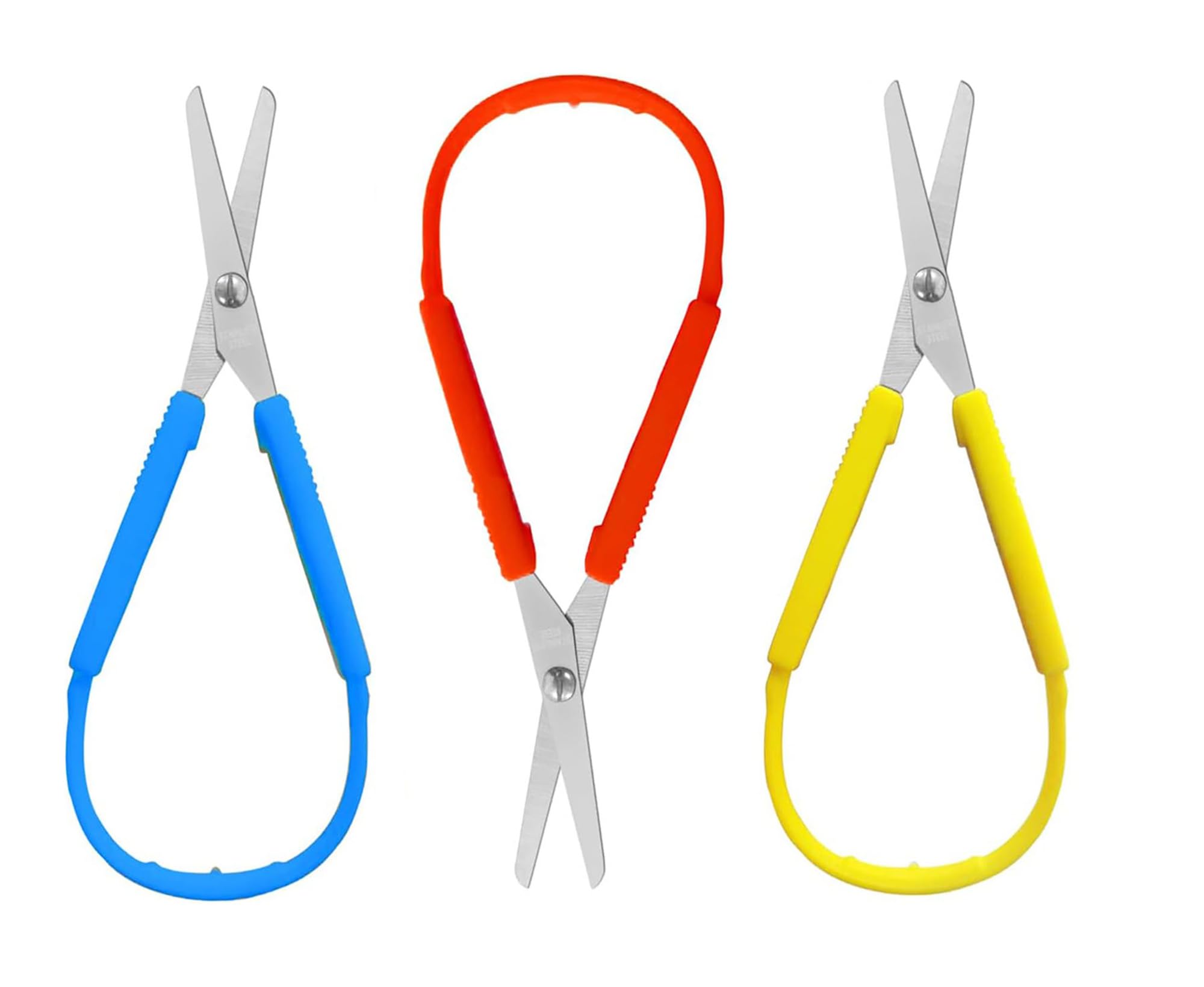 Mini Squeeze Scissors, Lefty Support Loop Scissors for Toddlers，5 Inch Adaptive Design Preschool Training Scissors (3, Red+Blue+Yellow)