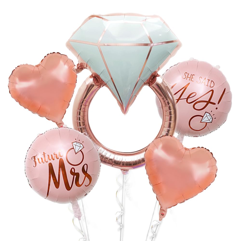 Bridal Shower Decorations Balloons,Rose Gold Diamond Ring Foil Balloon for Bachelorette Bride to be Party Wedding Engagement Decoration