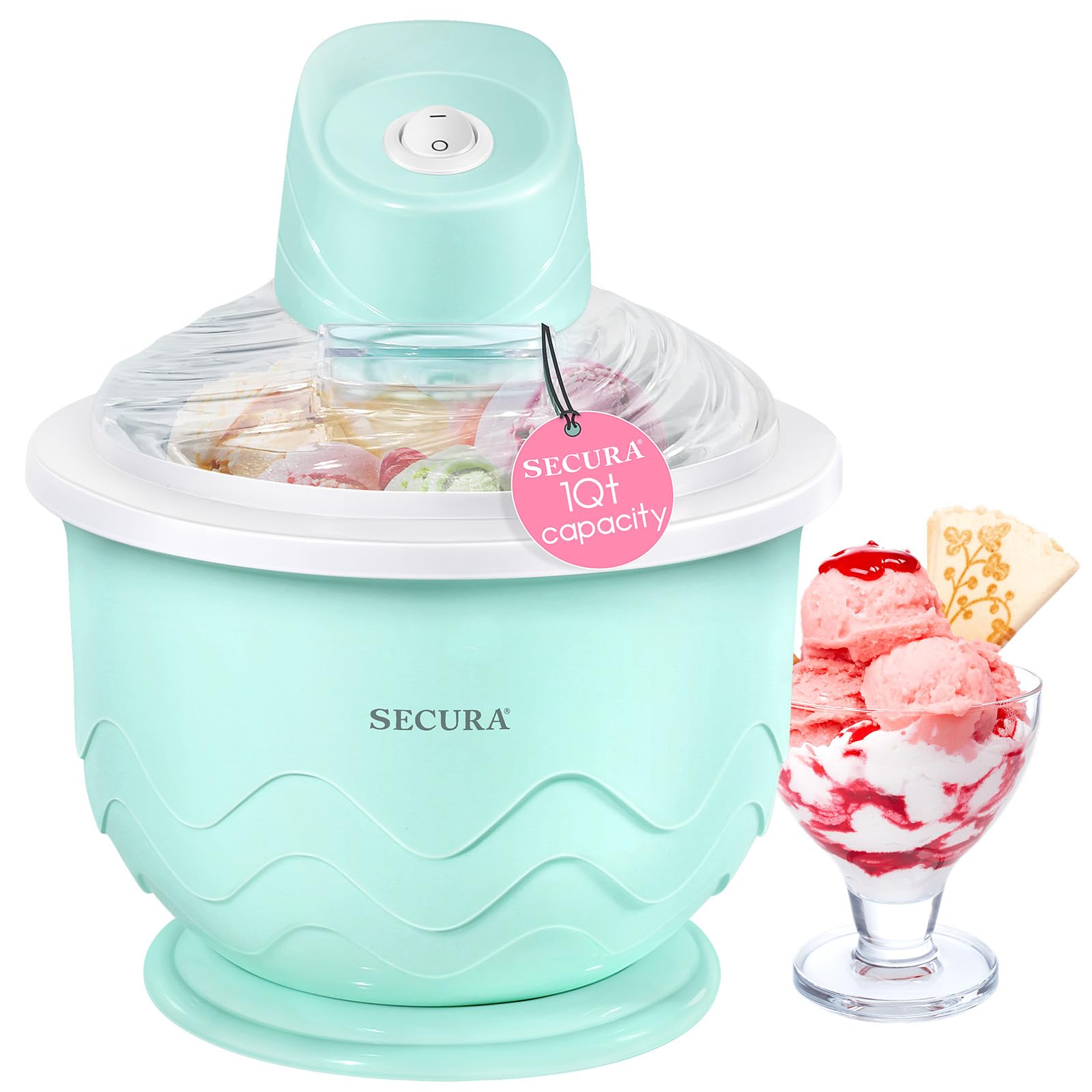 Secura Ice Cream Maker, DIY Visualization Ice Cream Machine for Gelato, Sorbet, Frozen Yogurt, Perfect for Beginners, Food Grade Safe Material, 1QT