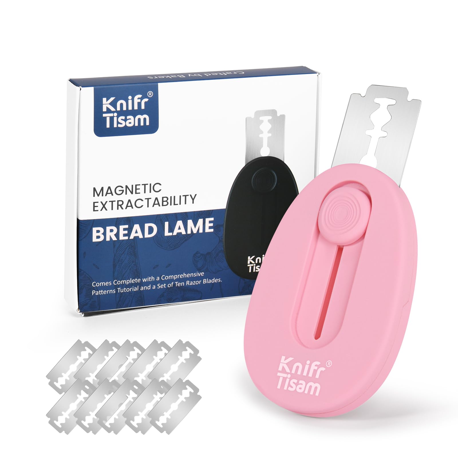 KNIFRTISAM Extractable & Magnetic Bread Lame Dough Scoring Tool, Professional Sourdough Scoring Tool for Sourdough Bread Baking & Bread Making Tools 10 Razor Blades- Pink